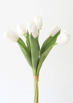 Afloral Bundle Of 7 White Real Touch Tulip Flowers - 14"