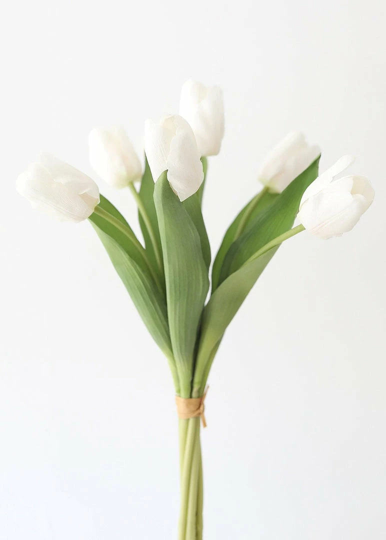 Afloral Bundle Of 7 White Real Touch Tulip Flowers - 14"