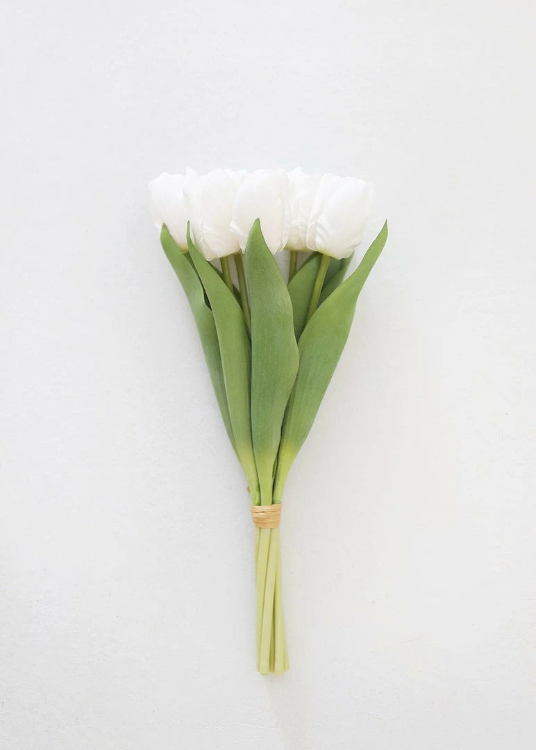 Afloral Bundle Of 7 White Real Touch Tulip Flowers - 14"