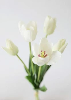 Afloral Bundle Of 5 Real Touch White Tulips - 22