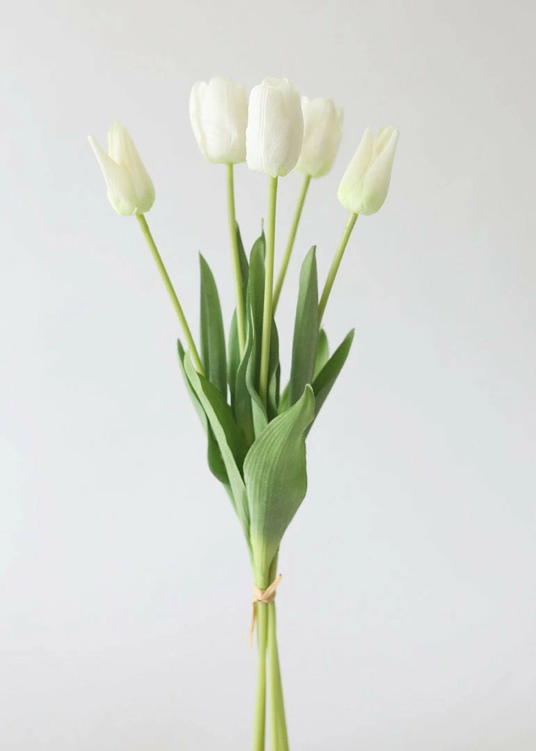 Afloral Bundle Of 5 Real Touch White Tulips - 22" Artificial Flowers