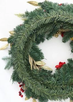Afloral Red And Gold Decorated Pine Christmas Wreath - 24