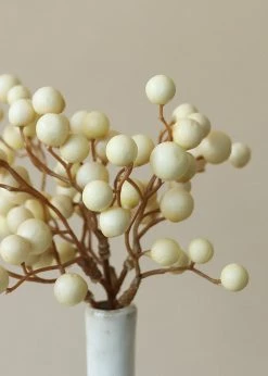 Afloral Artificial Plants Fake Berries Pick In Cream Beige - 9"