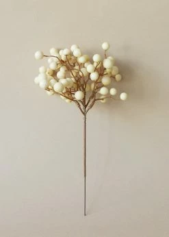 Afloral Artificial Plants Fake Berries Pick In Cream Beige - 9"