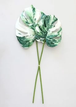 Afloral Artificial Plants Artificial Variegated Monstera Leaves - 2 Stem Bundle- 27-29"