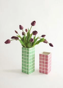 Afloral Mint Green Dolomite Ceramic Tile Vase - 11