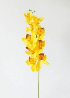 Afloral Silk Cymbidium Orchid In Golden Yellow - 30" Artificial Flowers