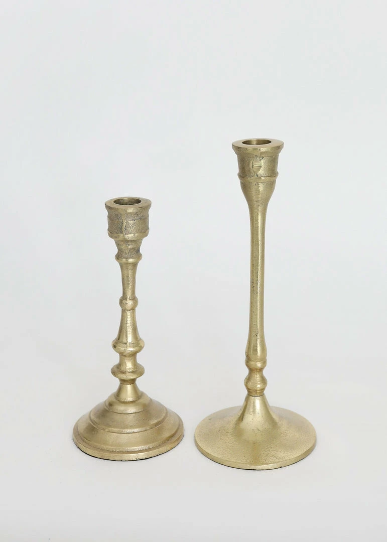 Afloral Set Of 2 Aluminum Candlestick Holders - 7.5-9.5"