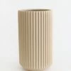 Afloral Ceramic Wide Ridged Beige Vase - 10"