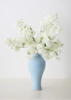 Afloral Ceramic Blue Tall Glossy Vase - 16