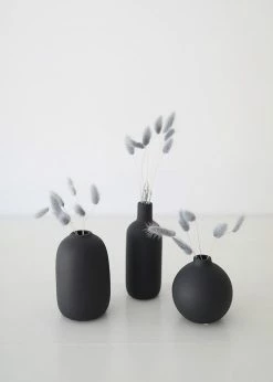Afloral Set Of 3 Black Ceramic Bud Vases - 4.25-7
