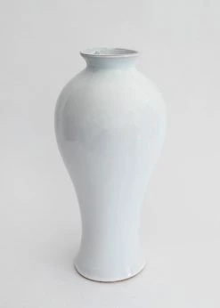 Afloral Ceramic Tall Glossy Vase In Blue-Washed White - 16" Vases