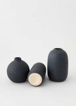 Afloral Set Of 3 Black Ceramic Bud Vases - 4.25-7