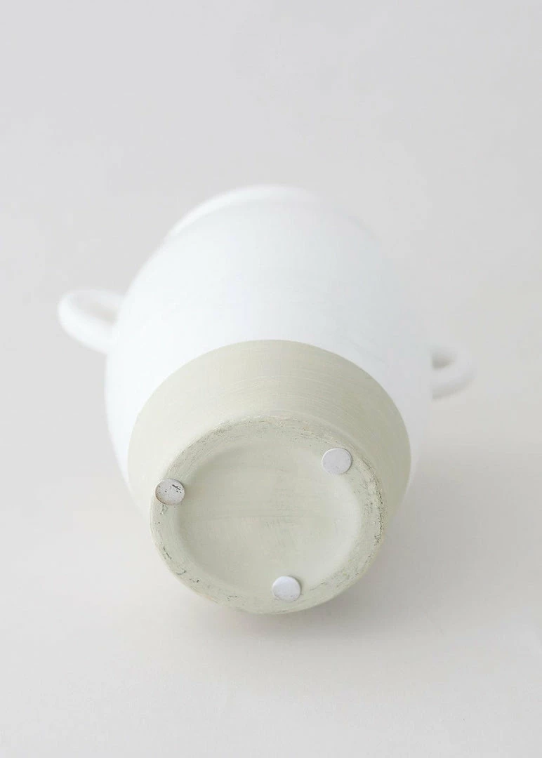 Afloral White Ceramic Urn Vase With Handles - 9.5"