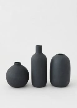 Afloral Set Of 3 Black Ceramic Bud Vases - 4.25-7"