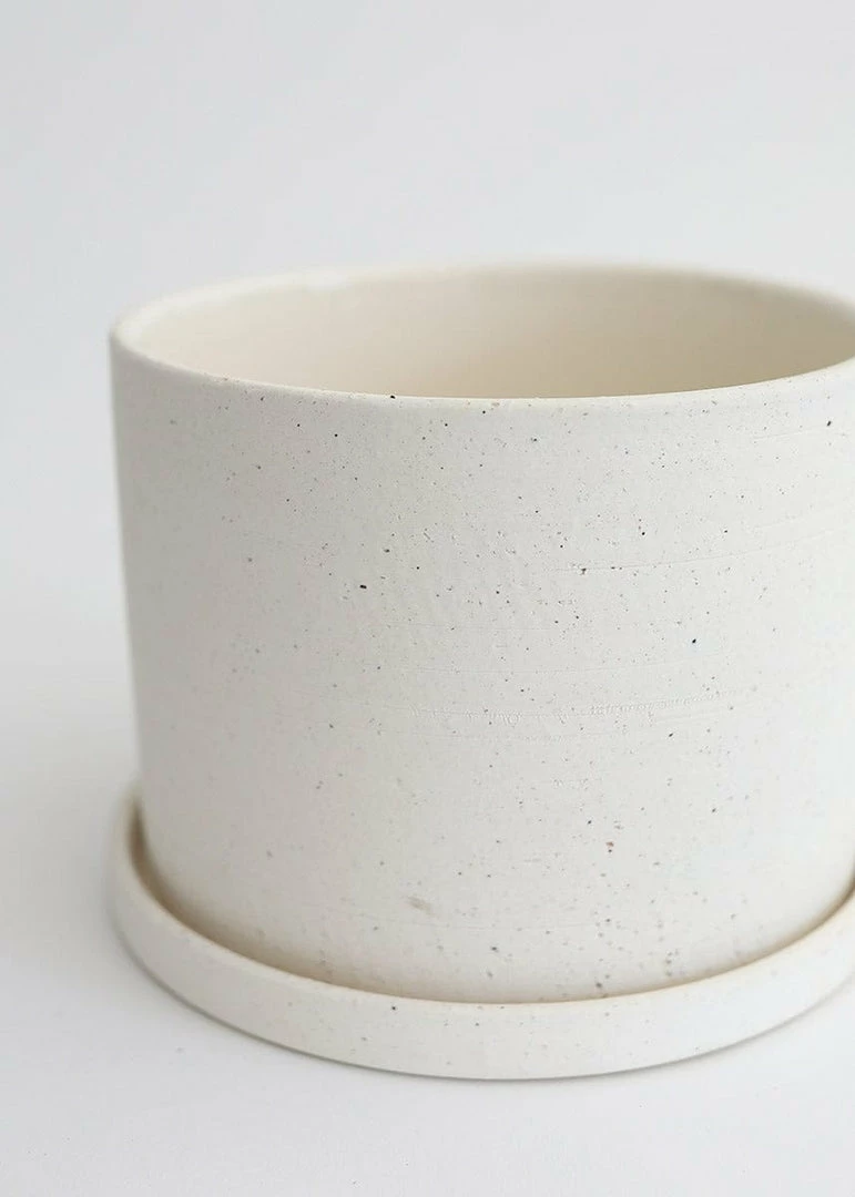 Afloral Speckled Ceramic Pot With Saucer - 5.5"