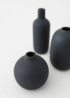 Afloral Set Of 3 Black Ceramic Bud Vases - 4.25-7