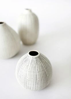 Afloral Set Of 3 Dotted Stoneware Bud Vases - 3.4-4.75