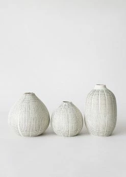 Afloral Set Of 3 Dotted Stoneware Bud Vases - 3.4-4.75"
