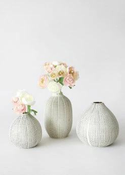Afloral Set Of 3 Dotted Stoneware Bud Vases - 3.4-4.75