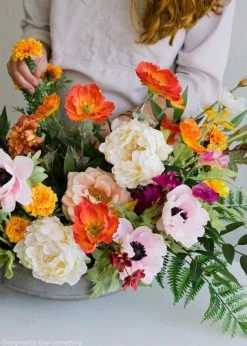 Afloral Artificial Flowers Poppy Silk Flower Bush In Orange - 18