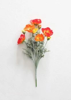 Afloral Artificial Flowers Poppy Silk Flower Bush In Orange - 18"