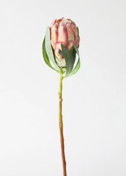 Afloral Faux Protea Flower In Coral Yellow - 18.5