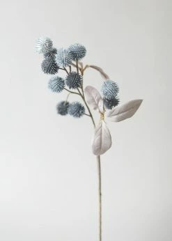 Afloral Artificial Globe Thistles In Blue Grey - 19.5"