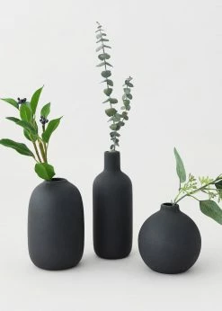 Afloral Set Of 3 Black Ceramic Bud Vases - 4.25-7"
