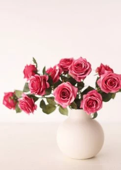 Afloral Artificial Flowers Rose Fake Flowers In Deep Pink - 21.5"