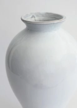 Afloral Ceramic Tall Glossy Vase In Blue-Washed White - 16