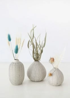 Afloral Set Of 3 Dotted Stoneware Bud Vases - 3.4-4.75