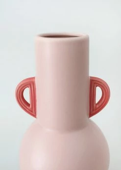 Afloral Pink Floral Vase With Coral Handles - 10.75