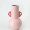 Afloral Pink Floral Vase With Coral Handles - 10.75"