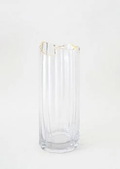 Afloral Clear Glass Vase With Gold Rim - 8" Vases