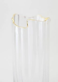 Afloral Clear Glass Vase With Gold Rim - 8
