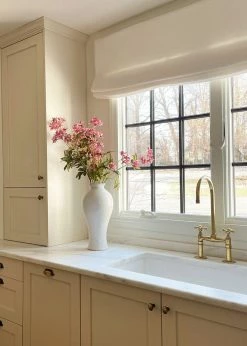 Afloral Ceramic Tall Glossy Vase In Blue-Washed White - 16