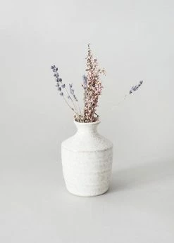 Afloral Hari Bud Vase In Distressed White Ceramic - 4.5"