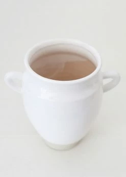 Afloral White Ceramic Urn Vase With Handles - 9.5