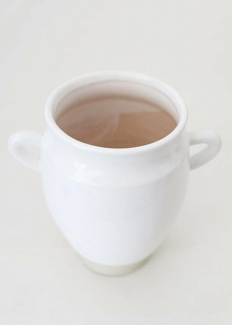 Afloral White Ceramic Urn Vase With Handles - 9.5"