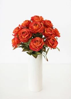 Afloral Artificial Flowers Fake Rose In Burnt Orange - 21