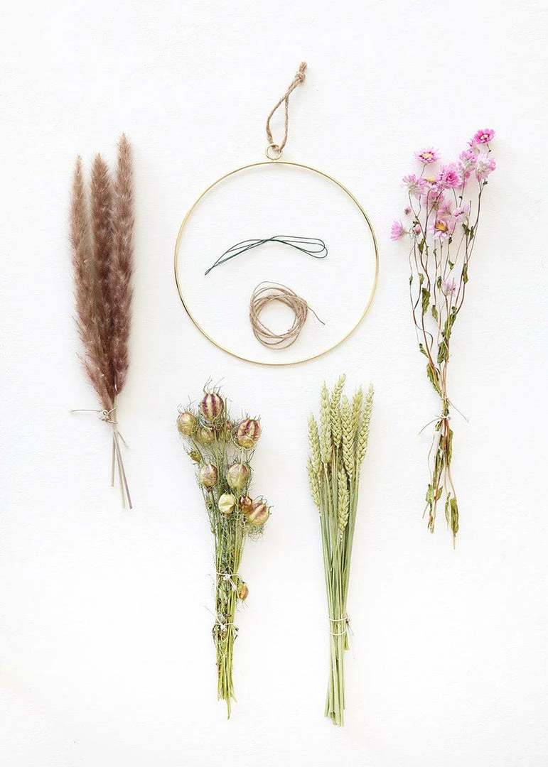 Afloral Dried Flowers Petite Pink Dried Floral Bundles DIY Hoop Kit