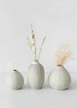 Afloral Set Of 3 Dotted Stoneware Bud Vases - 3.4-4.75"