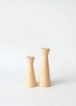 Afloral Set Of 2 - Modern Wooden Candle Holders - 5.5-7"
