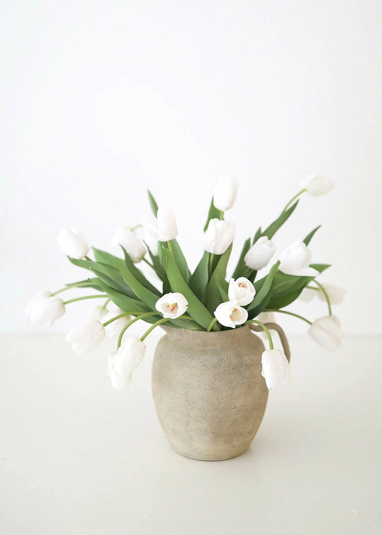 Afloral Bundle Of 7 White Real Touch Tulip Flowers - 14"