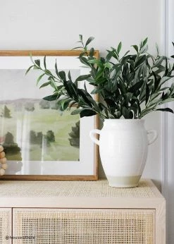 Afloral White Ceramic Urn Vase With Handles - 9.5"